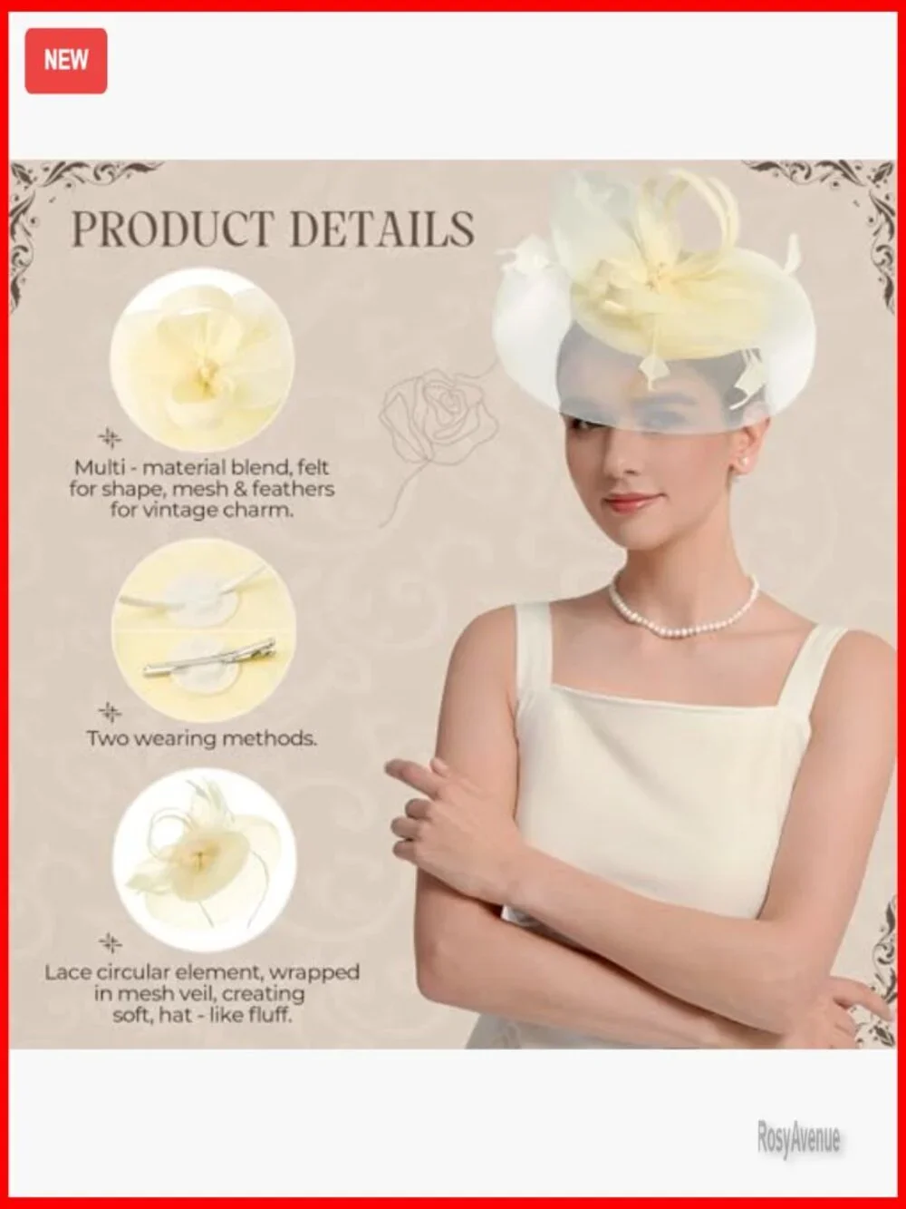 Derby Fascinator Hat with Feathers and Tulle for Weddings and Tea Parties